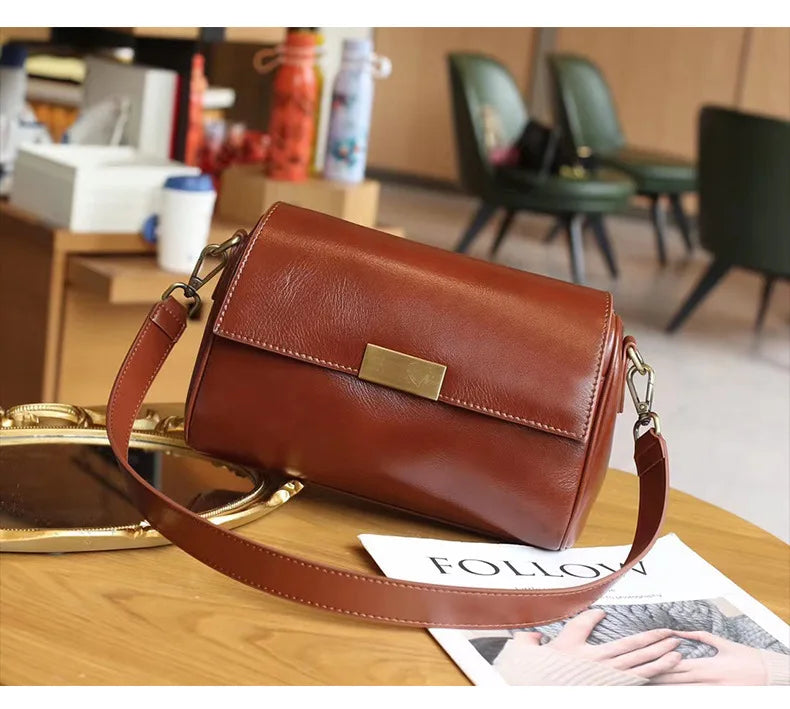Vielseitige Damen-Umhängetasche aus Rindsleder, Damen-Crossbody-Tasche, Neu 2025, pflanzlich gegerbtes Oberleder, lässige Messenger-Handtasche