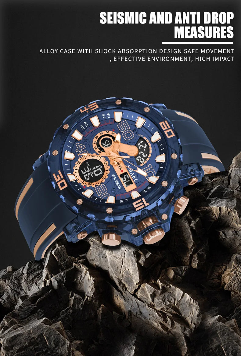 Montres Militaires Hommes Montre 2025 Nouvelle 50M Étanche Chronomètre Alarme Lumière LED Montres Digitales 8136 Montre Sport Homme