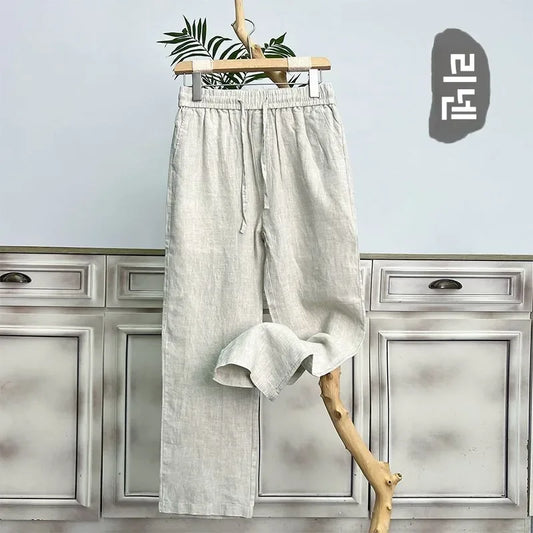 High-End Pure Linen Pants for Men Summer Cotton-Linen Loose Straight Leg Casual Long Pants Spring Autumn Comfortable Breathable