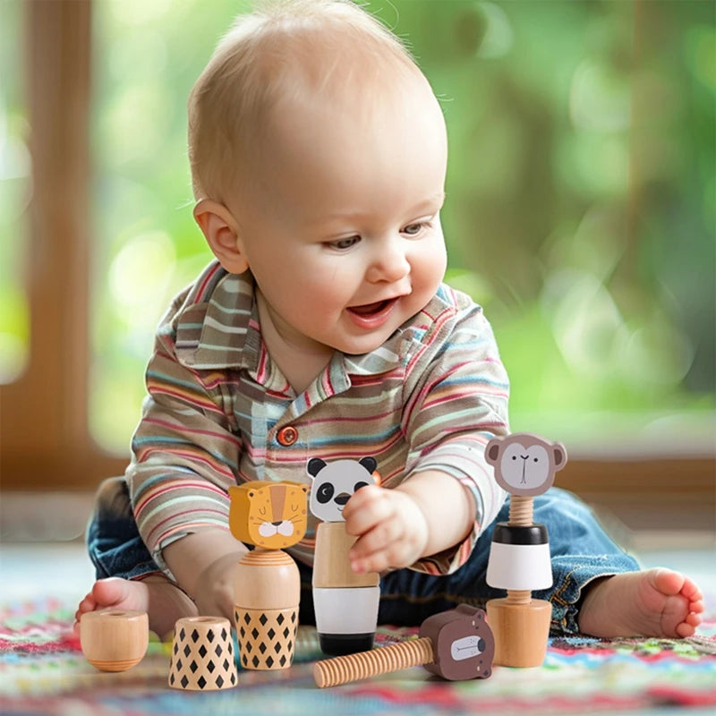 Baby Wooden Montessori Toy Develop Kid Hand-on Ability Toy Hand Bell Toy Children Animal Puzzle Classic Educational Toy Kid Gift