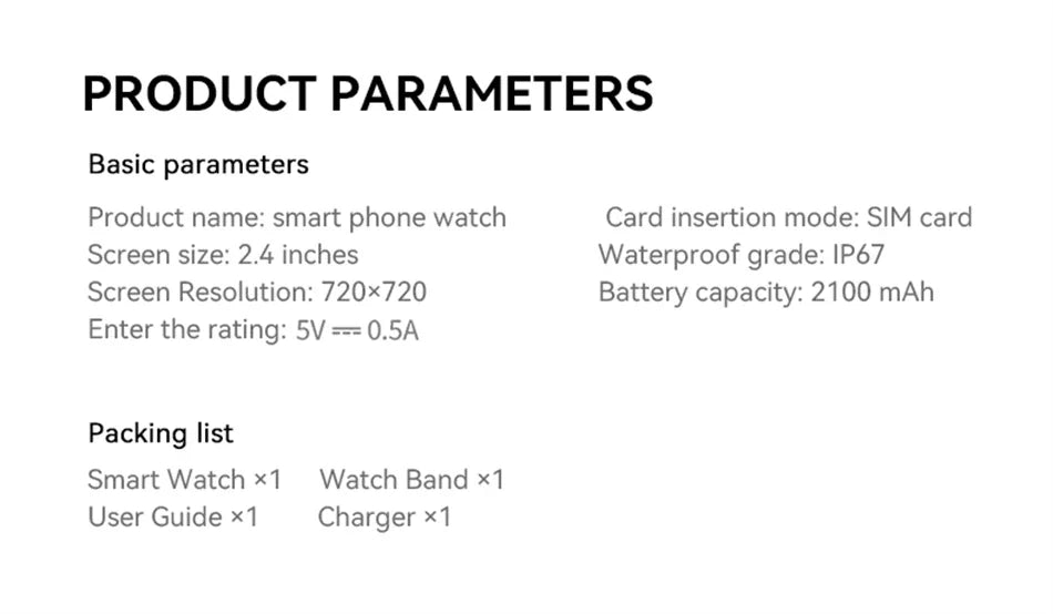 Montre intelligente 5G/4G réseau complet, écran HD 2,4 pouces, appel vidéo, 16 Go+256 Go de RAM, 2100 mAh, Google Play, WIFI, GPS, carte SIM