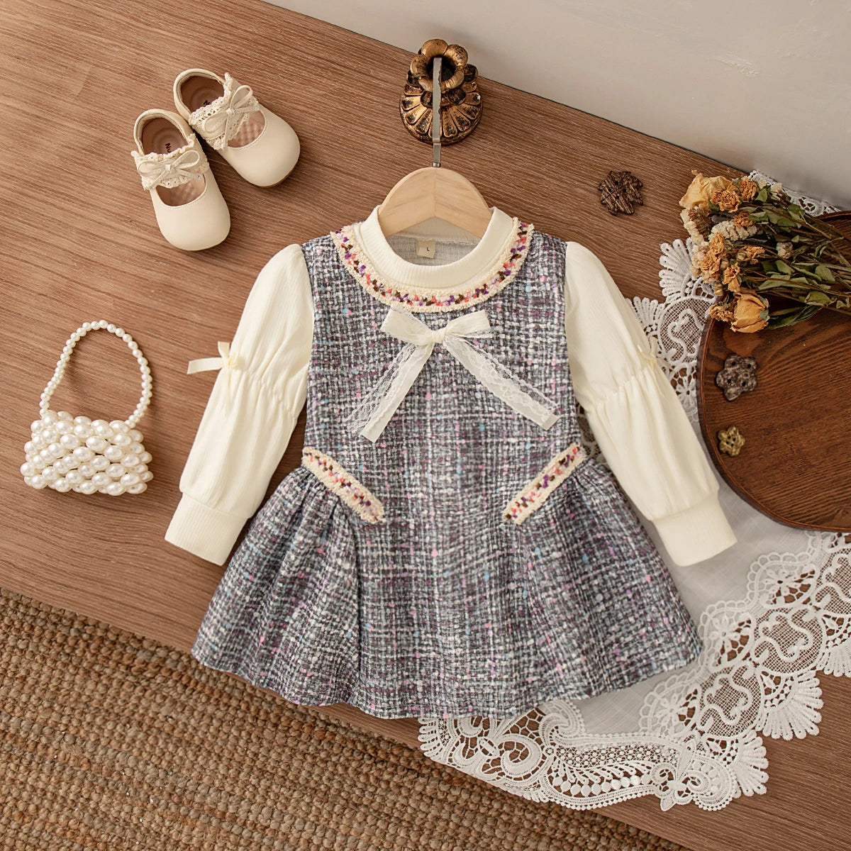 Frühling Und Herbst Neu Schleife Langarm Baby Mädchen Kleid, Prinzessin Stil Kinderkleidung Für Babys Im Alter Von 9 Monaten Bis 3 Jahren