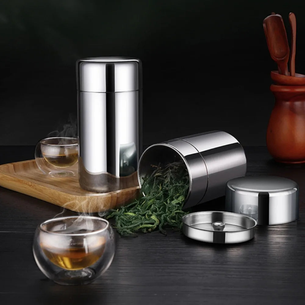 Hiqh Quality Stainless Steel Tea Tin 400ml/550ml Moisture-proof Tea Jar Large Capacity Sealed Tea Can for Home&Travel
