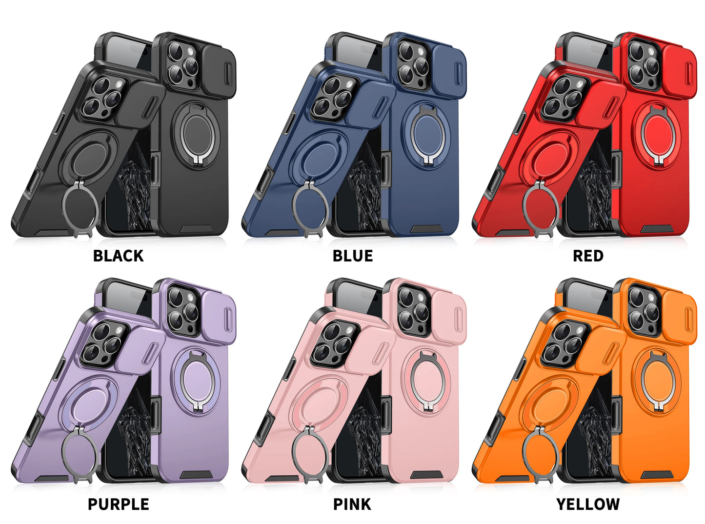 Luxury Heavy Duty Rugged Armor Magnetic Bracket Case For iPhone 16 15 14 13 12 11 Pro Max Plus Slide Camera Protection PC Cover