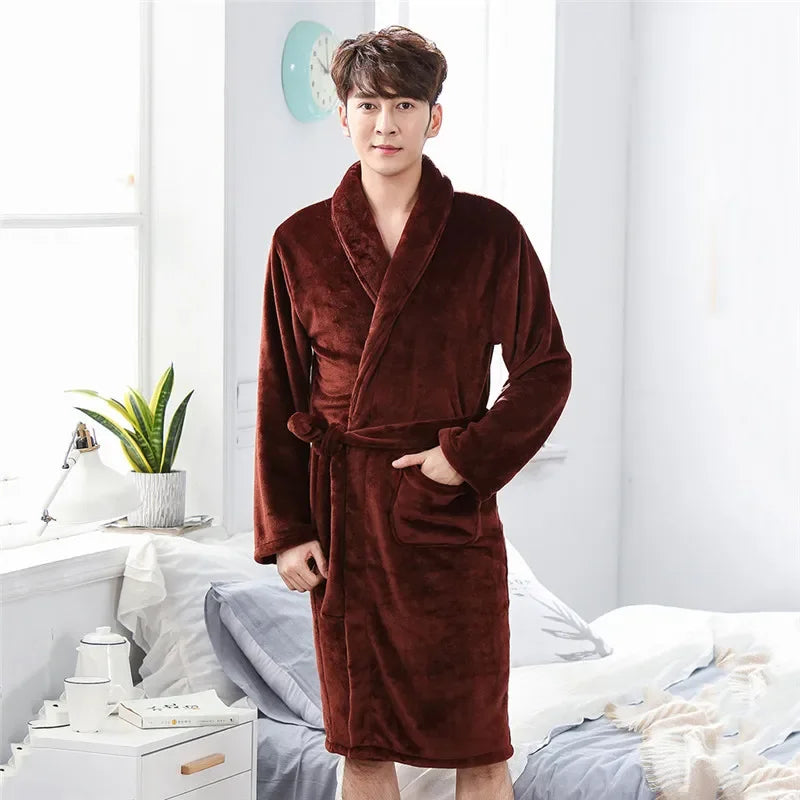 Peignoir Homme Polaire Épais Chaud Coral Fleece Flanelle Vêtement de Nuit Robe de Chambre Lingerie D'intérieur Vêtement D'intérieur Ample Peignoir