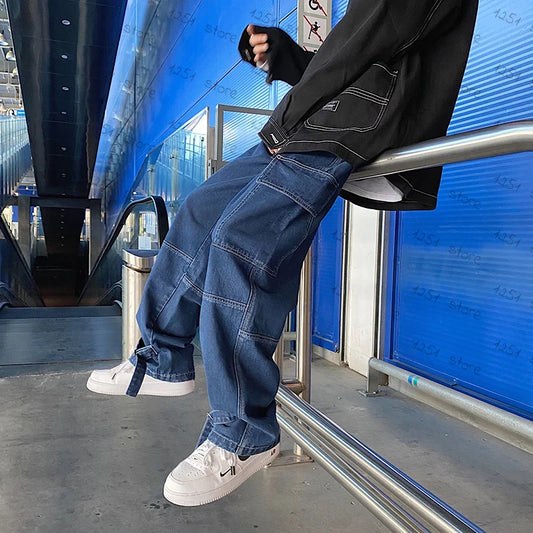 Jeans homme large Denim pantalon ample droit Baggy Jean homme hip hop Streetwear Skateboard Jean denim neutre Cargo
