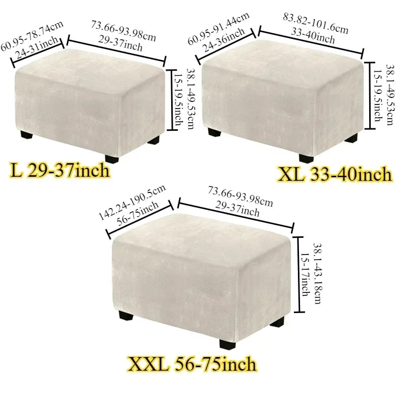 1 Housse de Tabouret Bas Rectangulaire en Velours Élastique, Épaisse et Ultra Douce, Antidérapante et Lavable, Protection de Meuble