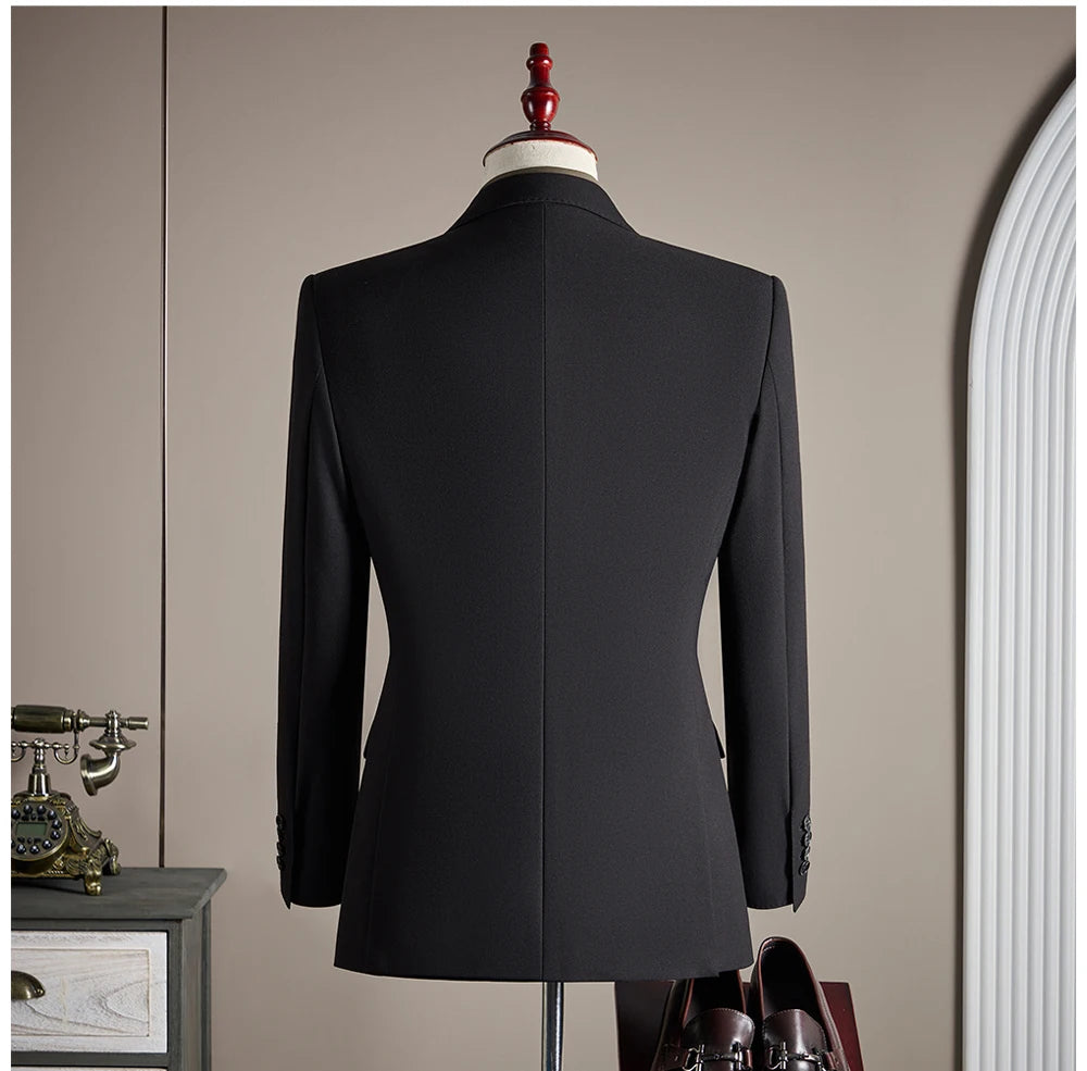 Ensemble de costume trois pièces en laine haut de gamme pour homme, élégant et décontracté, de couleur unie, idéal pour banquets et mariages.