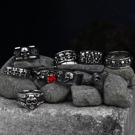 Freeshipping Punk Rock Vintage 2023 New Men's 316L Stainless steel Skull Rings With Red Zircon Amulet Jewelry Boyfriend Gift
