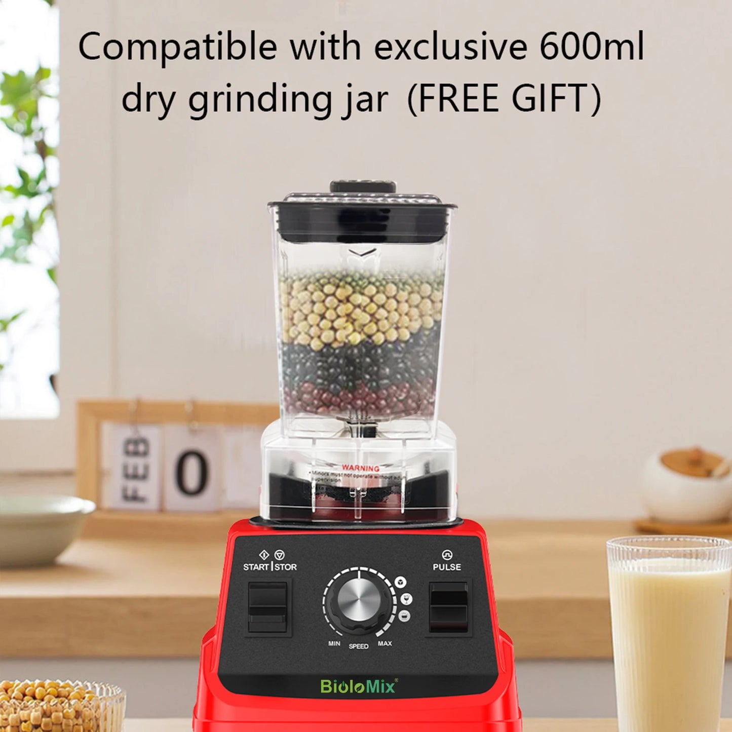 BioloMix Mini Pro 1800W Hochleistungs-Smoothie-Mixer BPA-frei 1,8L und 0,6L Doppelbehälter Hochleistungs-Küchenmixer Entsafter