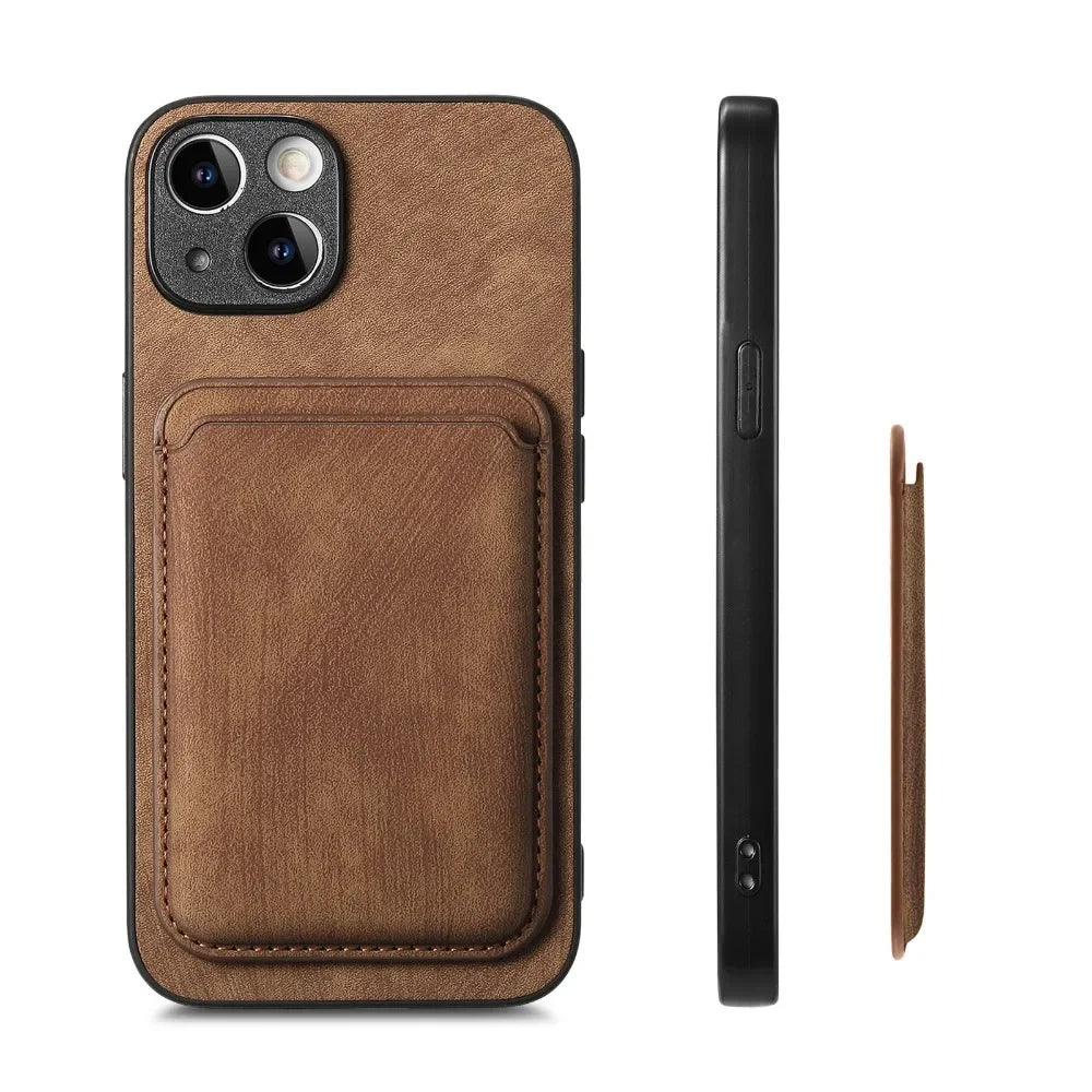 Vintage-Lederhülle mit abnehmbarem magnetischem Kartenhalter für iPhone 17 Air 16e 16 Pro Max 15 14 Plus 13 12 11
