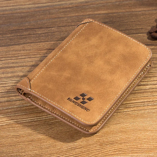 New Men's Wallet Short Frosted Leather Wallet Retro Two Fold Vertical Wallet Youth Korean Multi-Card Wallet 2022 Luxury Wallet