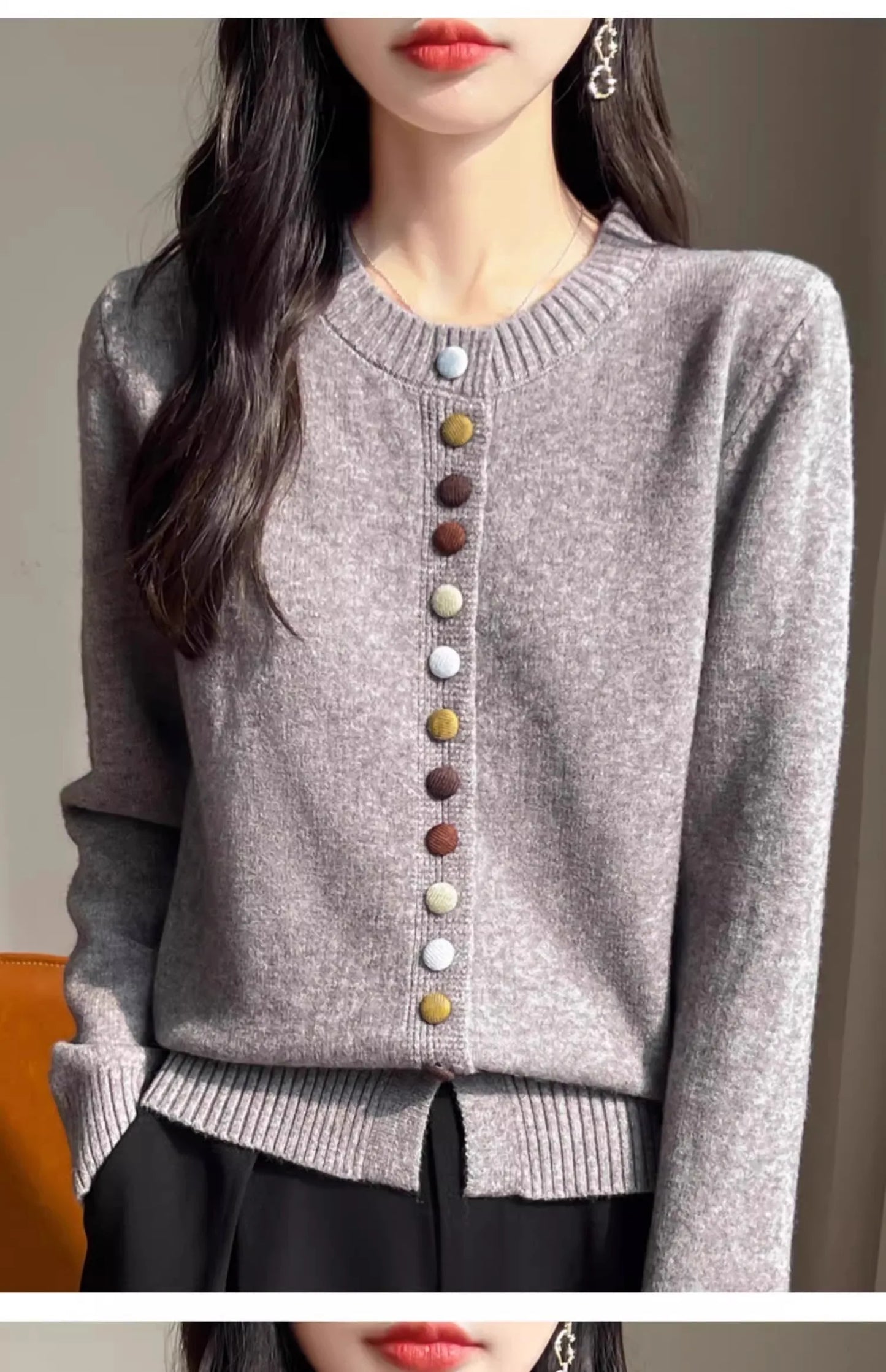 Cardigans Femme, Gilet Tricoté Chaud et Épais Boutonné à Col Rond Manches Longues pour l'Automne et l'Hiver, Haut de Chemise de Base