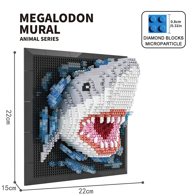 Blocs de construction 3D Tête de monstre de requin Murale Blocs de construction muraux DIY Pendentif animal Décoration murale Sculpture à suspendre Décoration d'intérieur Jouets Cadeau