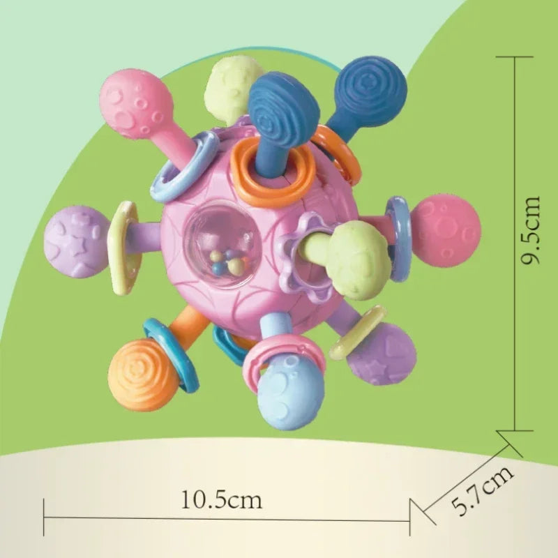 Jouets Bébé 0-12 Mois Hochet Balle Rotative Jouet d'Activité à Saisir Jouet de Développement Bébé Anneau de Dentition en Silicone Jouets Sensoriels Bébé pour Bébés