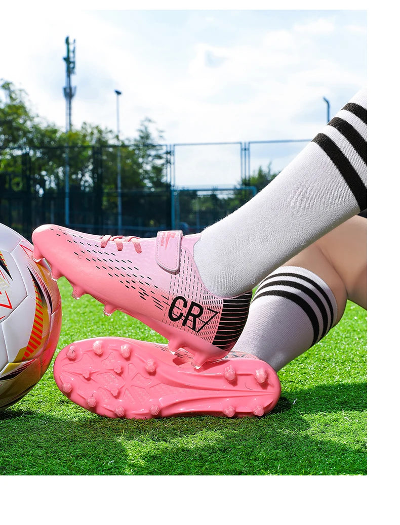 Nouvelles Chaussures de football pour enfants, Chaussures d'entraînement de football d'extérieur pour garçons et filles, Crampons de football à scratch, Baskets de futsal 28-39
