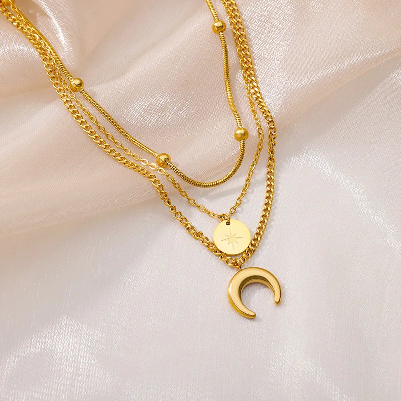 Colliers multicouches en forme de cœur pour femmes, en acier inoxydable, couleur or, pendentif œil maléfique, chaîne ras du cou, bijoux de mariage, cadeau