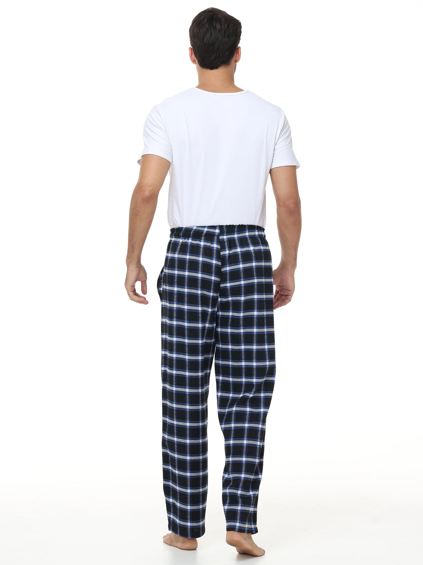Pyjama Homme 3 Pièces Coton Carreaux, Pantalon de Pyjama Long Carreaux avec Taille Élastique pour Homme