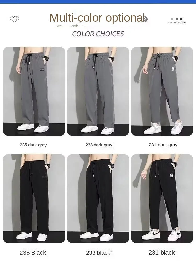 Pantalon de jogging ample et droit pour homme, fin et à séchage rapide, pour l'été, sport et décontracté, mode masculine 2024