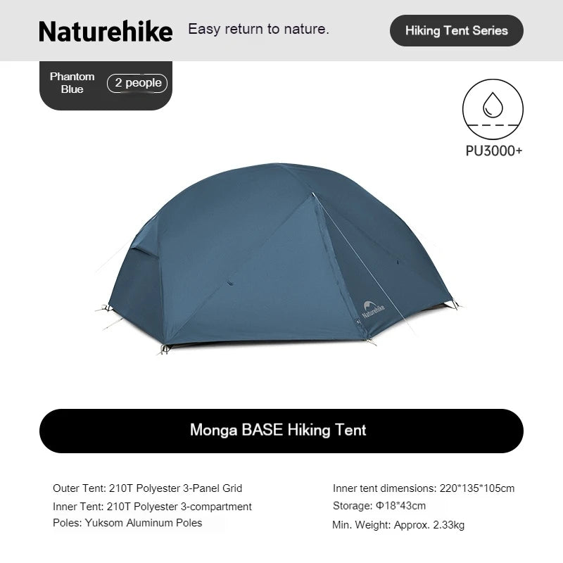 Naturehike Mongar UL BASE PRO 123 People Tent Trekking Backpacking Shelter Tent 20D Nylon Waterproof Ultralight Outdoor Camping