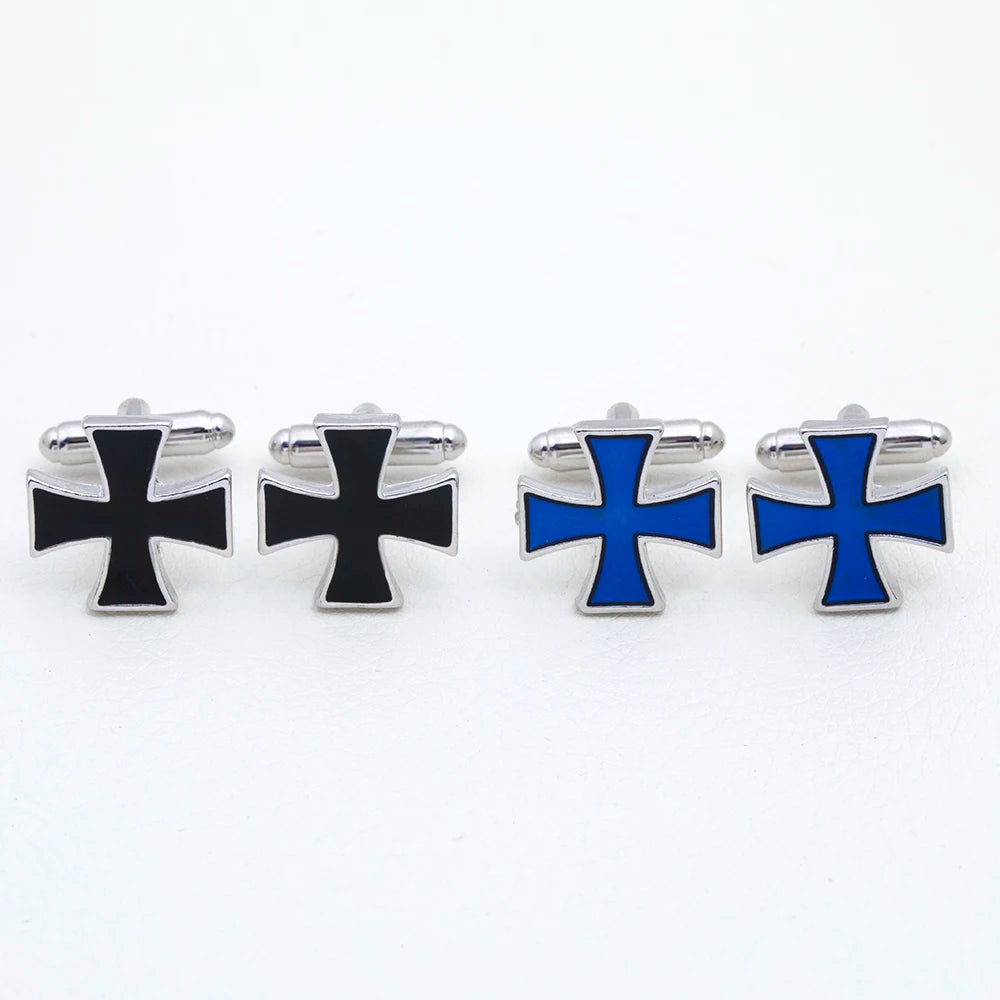 Classic Blue Black Colors Cross Shaped Mens Cufflinks Shirt Suit Tuxedo Blouse Silvery Sleeve Button