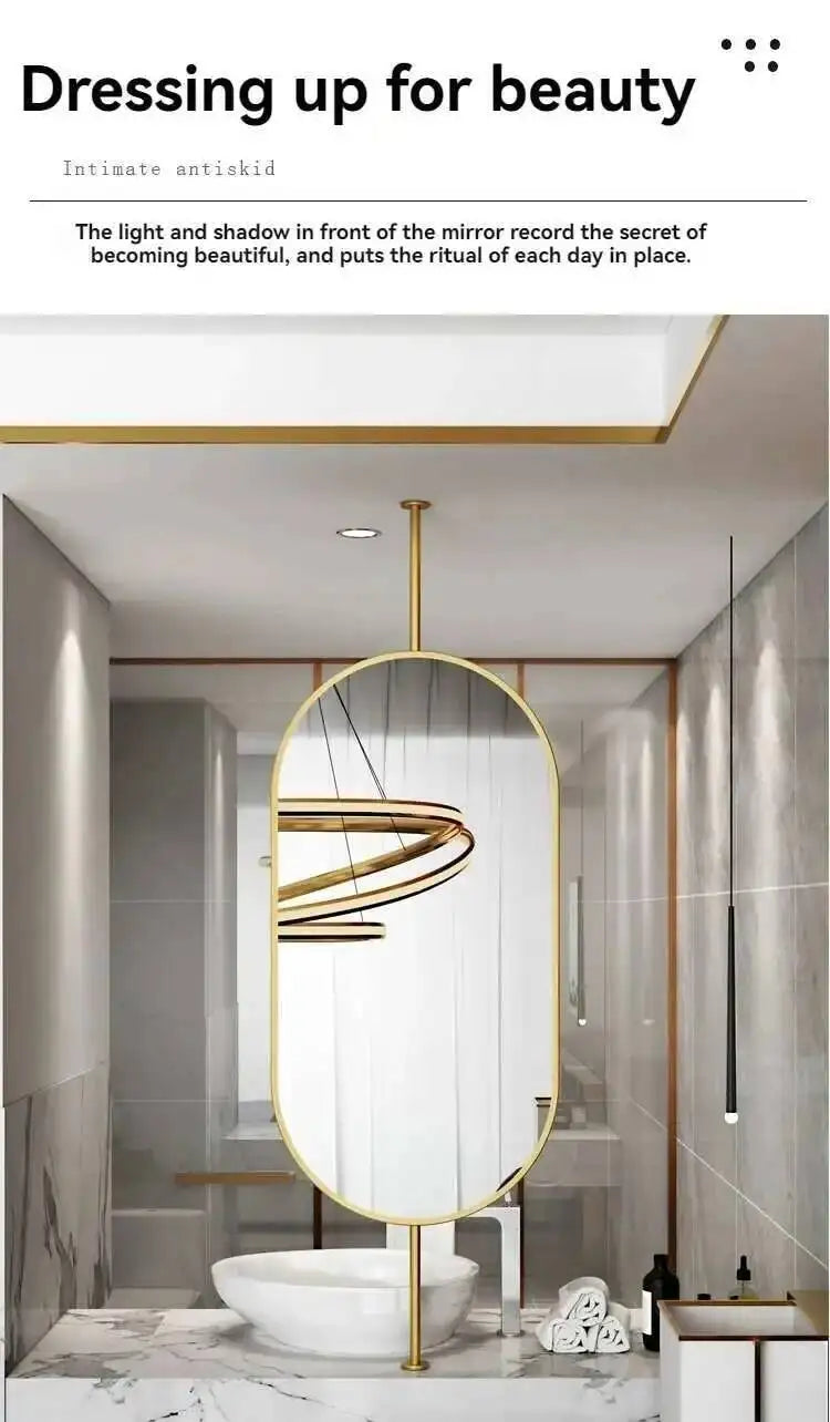Miroir ovale de salle de bain en métal doré, miroir mural créatif avec LED, miroirs décoratifs, accessoires de décoration intérieure