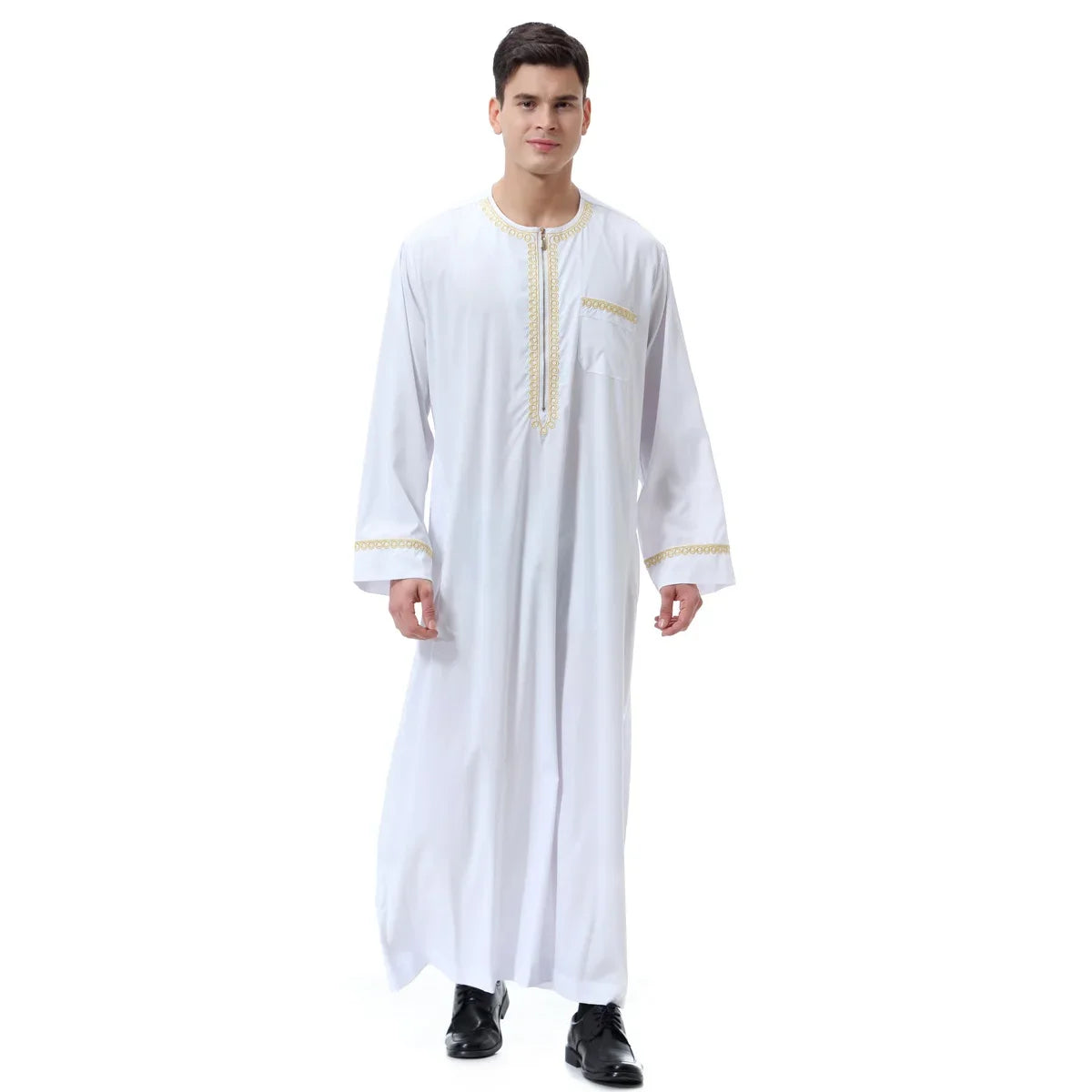 Jubba Thobe Homme Musulman Imprimé Fermeture Éclair Kimono Longue Robe Saoudienne Islamique Musulman Vêtements Abaya Caftan Islam Dubaï Robe Arabe