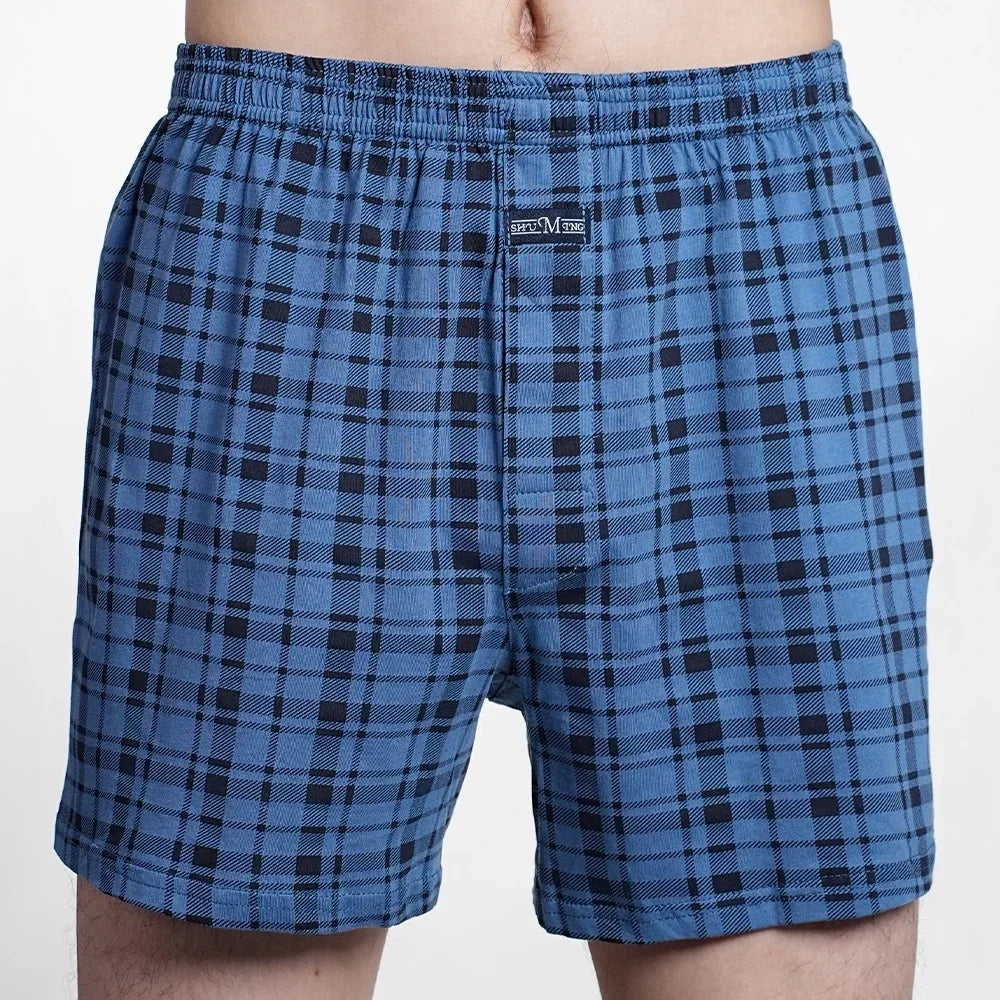 Herren reine Baumwolle Boxershorts Unterwäsche Hohe Taille Große Unterhose Lässiges Karo Übergröße Aro-Hose Pyjamahose für Zuhause M-3XL
