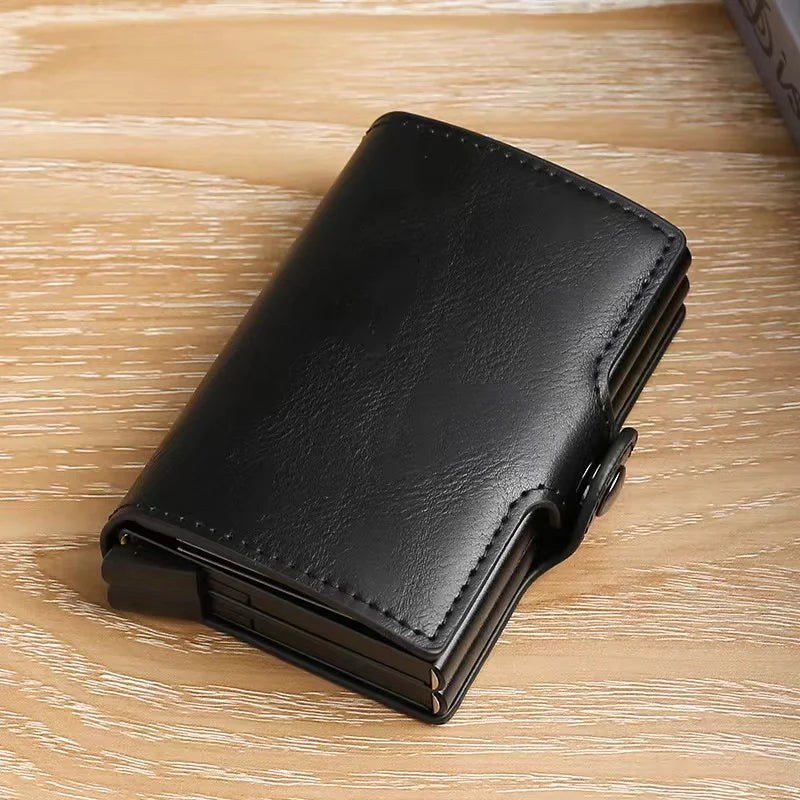 RFIDShieldPULather Automatic Pop-up Card Clamp,Double Aluminum Alloy Credit Card Wallet,With More than One Card Slots