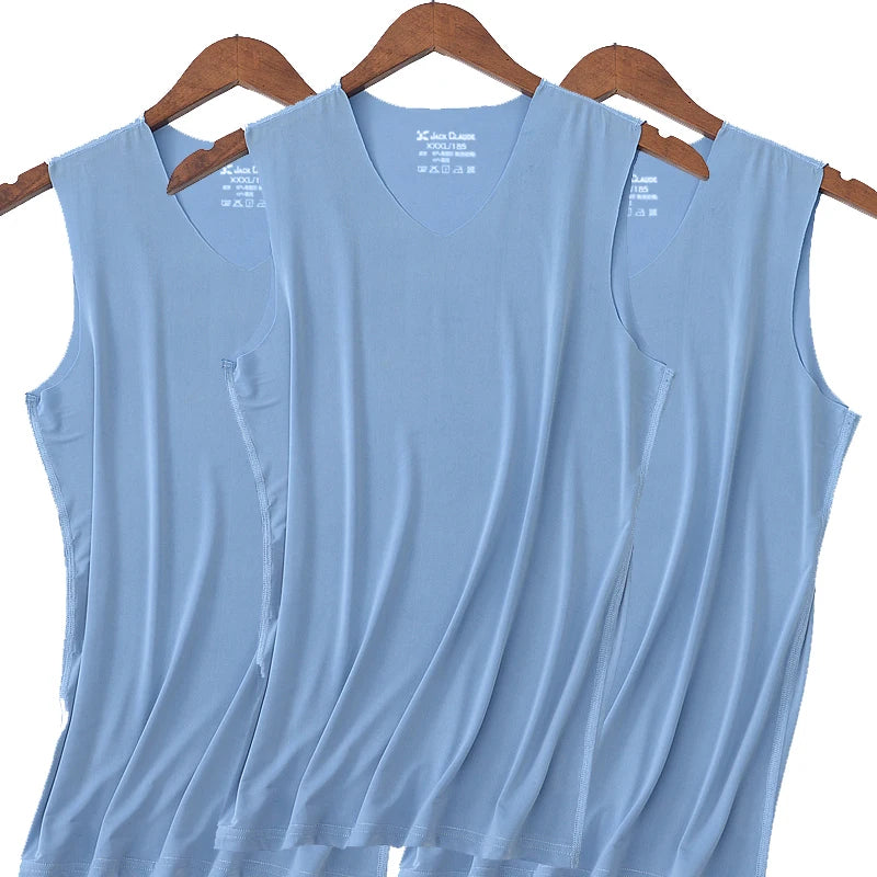 Lot de 3 slips pour homme en soie, débardeur, singlet de musculation de haute qualité, gilet sans manches ajusté, gaine amincissante, taille 5XL