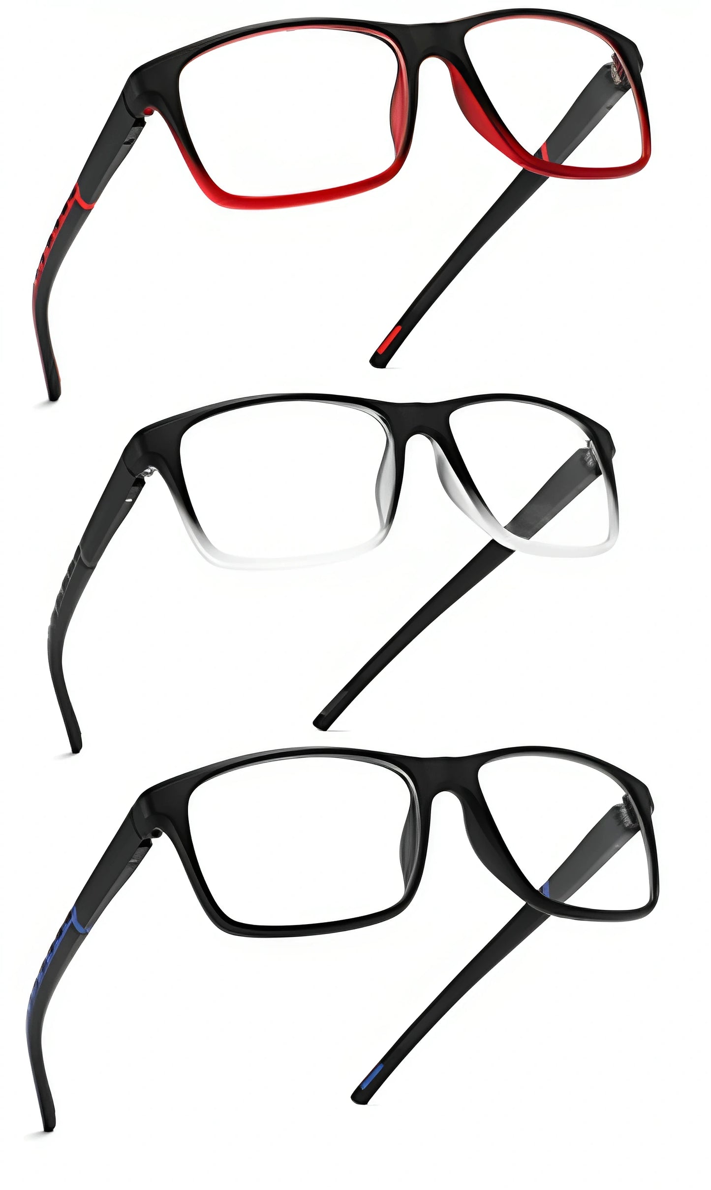 3-Pack Men's Blue Light Blocking Reading Glasses, Classic Square Frame Anti-Fatigue Computer Reader Eyeglasses