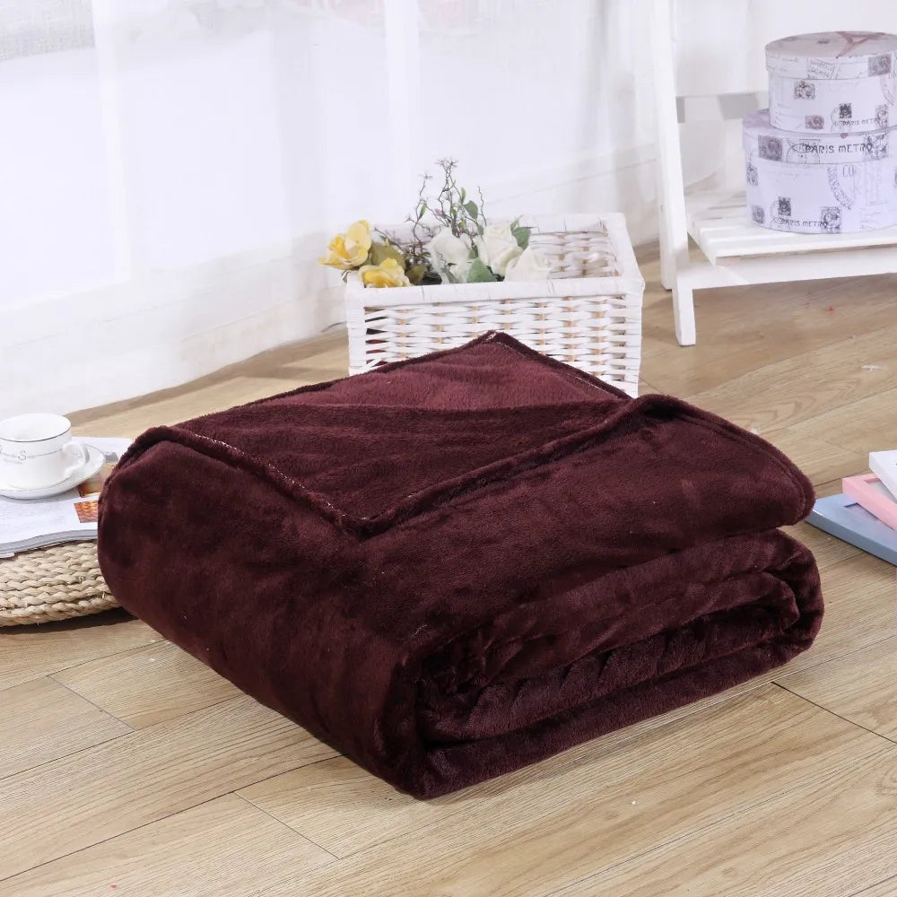 Couvertures en flanelle polaire corail 230 g/m² pour lits, couleur unie bleue rose, douce, chaude et fine, couvre-lit, housse de canapé, couverture plaid en fausse fourrure.