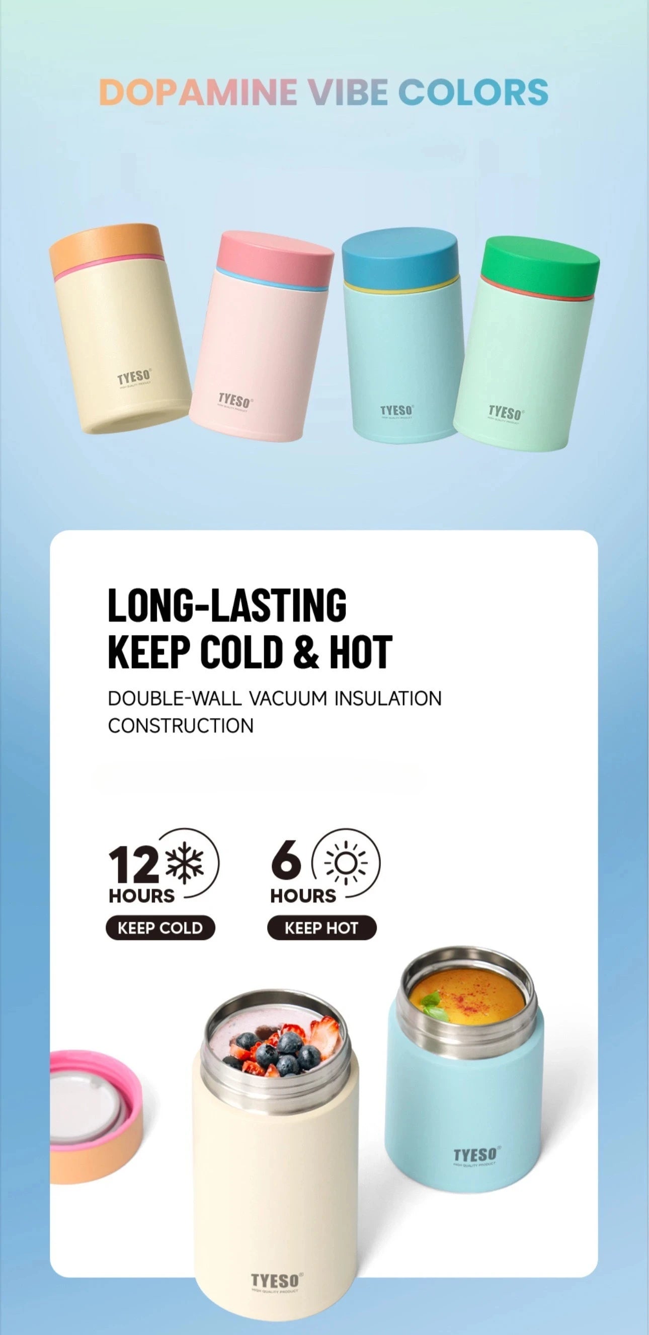 Tyeso 200ml Thermoses Stainless Steel Thermal Insulated Food Jar Lunch Box Office Meals Vacuum Flasks Portable Breakfast Cup