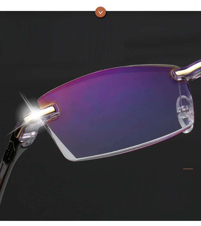 Herren quadratische Lesebrille Business HD-Gläser Randlose Brille Damen Trendige Presbyopie Korrektionsbrille +1.0 bis +4.0