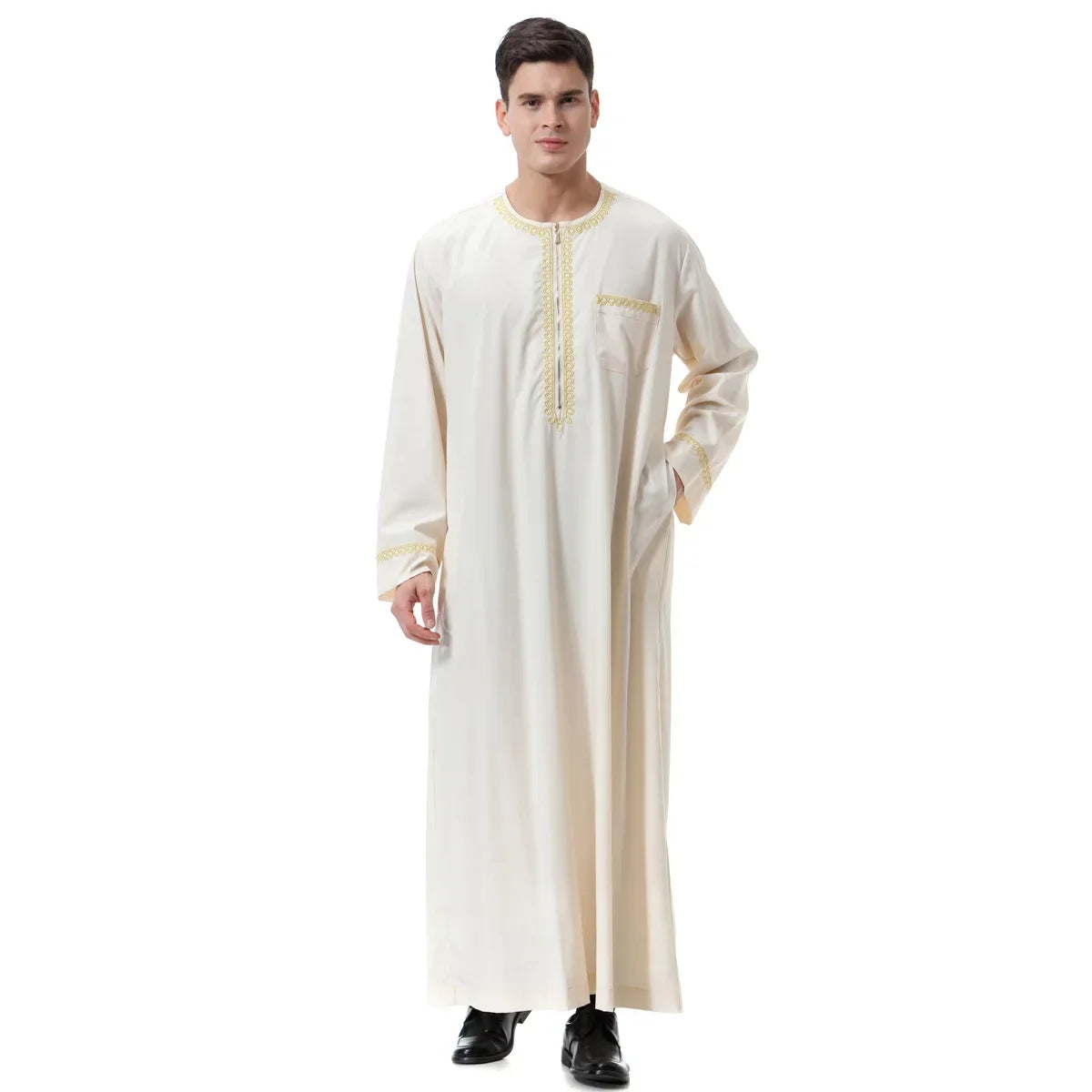 Jubba Thobe Homme Musulman Imprimé Fermeture Éclair Kimono Longue Robe Saoudienne Islamique Musulman Vêtements Abaya Caftan Islam Dubaï Robe Arabe