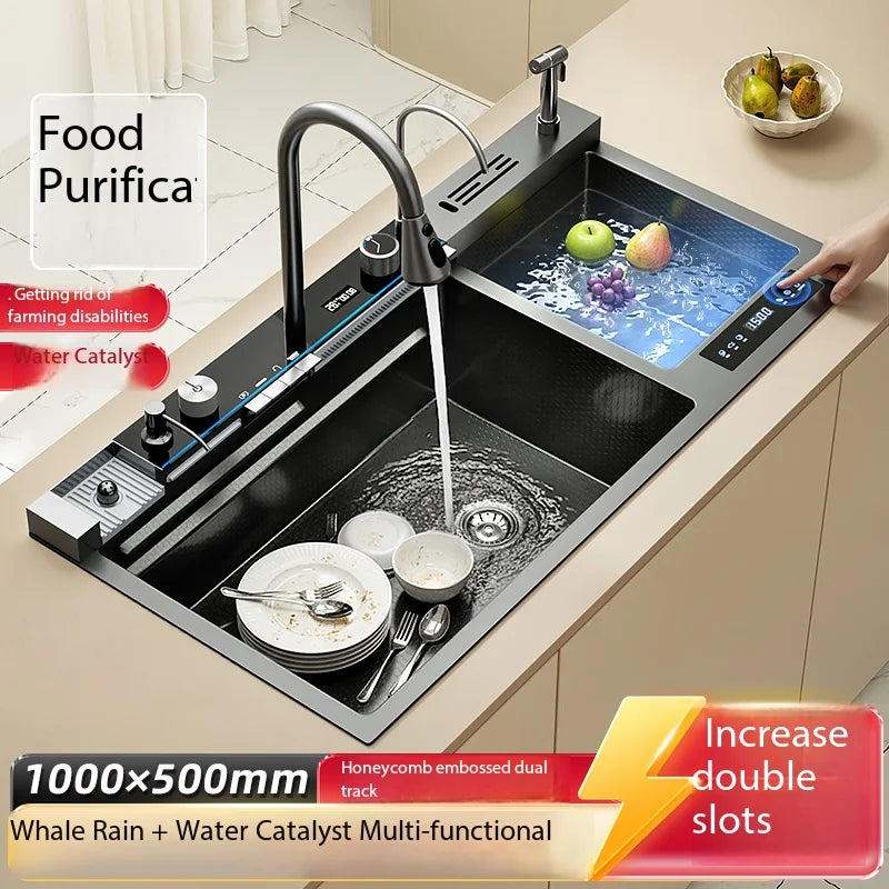 Grand évier de cuisine double intelligent SUS3004 Purification des fruits et légumes Catalyseur d'eau Élimination des résidus de pesticides Appareil ménager