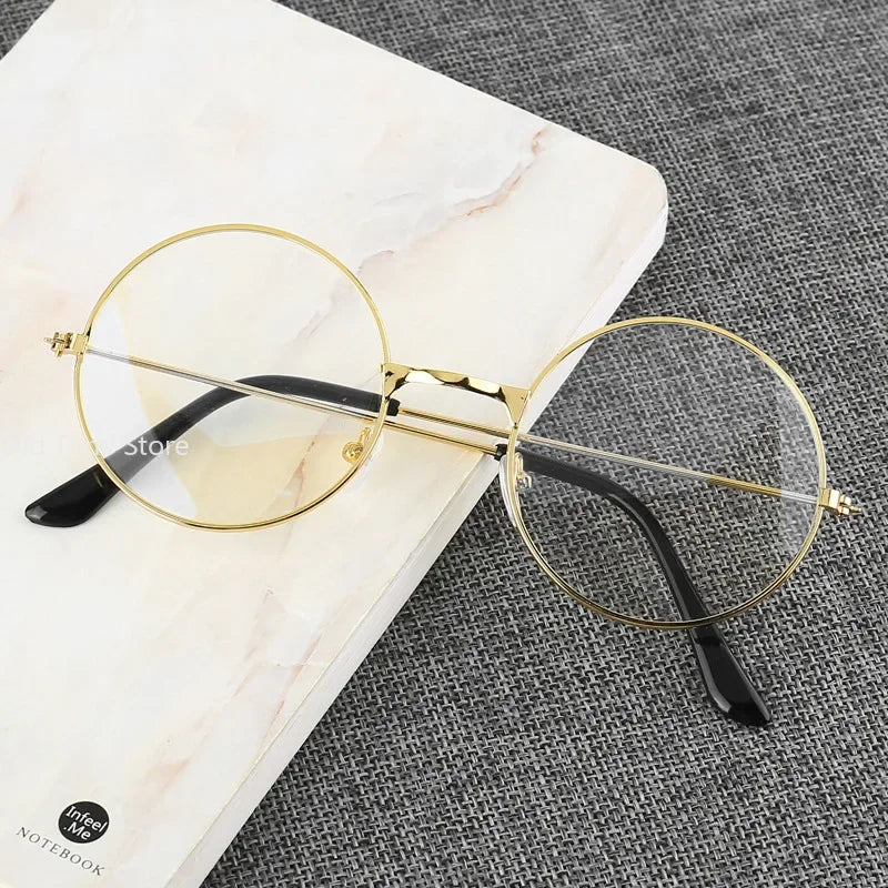 Vintage Transparent Glasses Round Metal Frame Superlight Style Clear Lens Game Eye Glasses  Protection Chic Prevent  Blue Light
