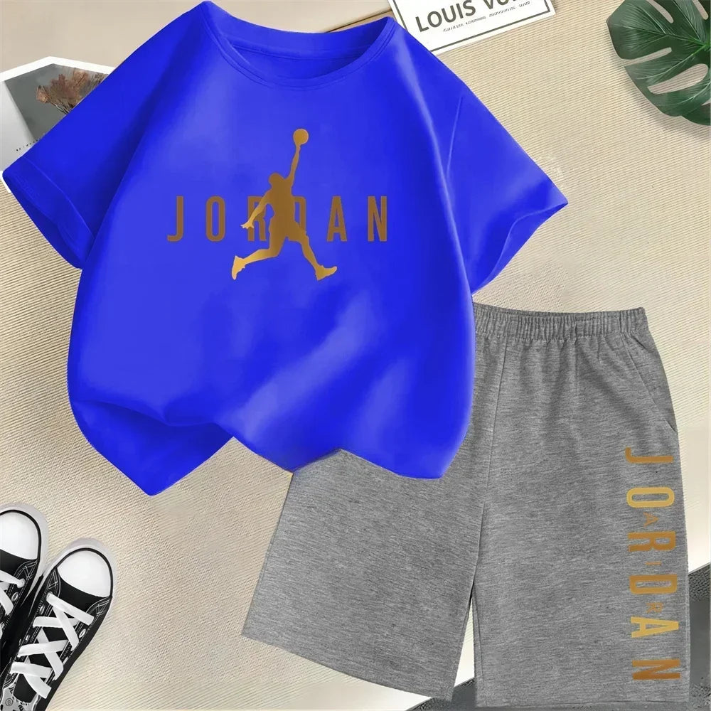 Sommer Kurzarm Kinder Set Slam Dunk Master Muster Print Sport T-Shirt + Shorts 2-teiliges Set Kinder Jungen Mädchen Mode Trainingsanzug