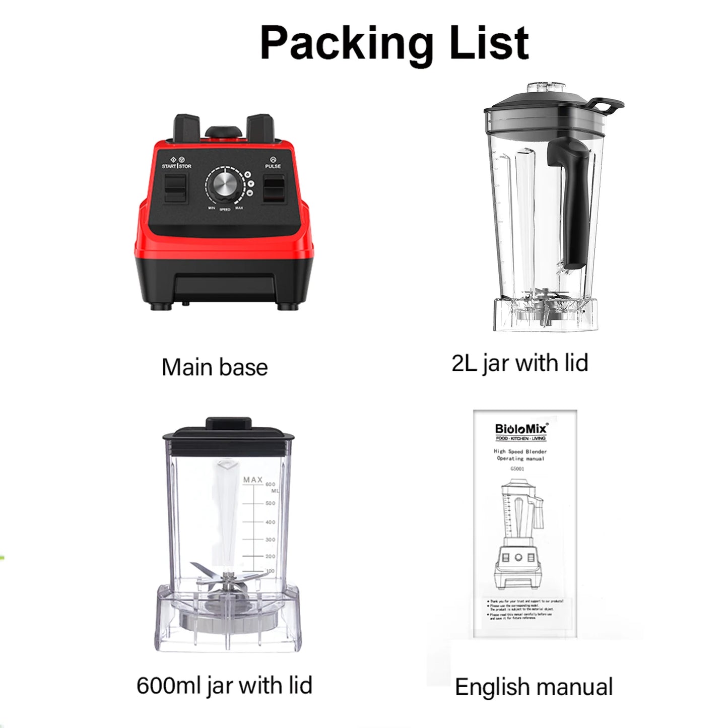 BioloMix Mini Pro 1800W Hochleistungs-Smoothie-Mixer BPA-frei 1,8L und 0,6L Doppelbehälter Hochleistungs-Küchenmixer Entsafter