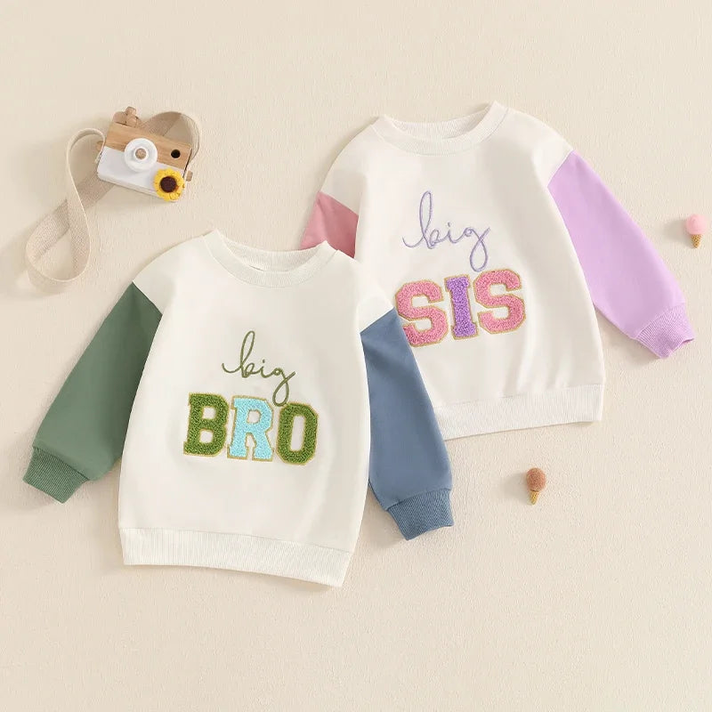 Kinder Sweatshirt Frühling Herbst Langarm Rundhals Bestickte Buchstaben Hoodie Pullover Kleidung für Jungen Mädchen