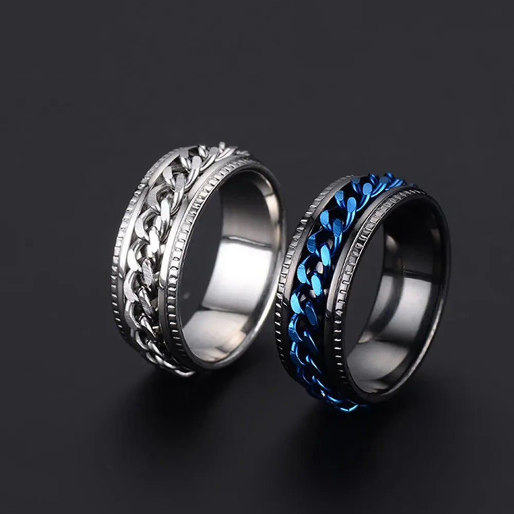 Westliche Mode Einfaches Design Drehbare Kettenring Silber Schwarz Gold Farbe Titan Stahl Ringe für Herren Damen