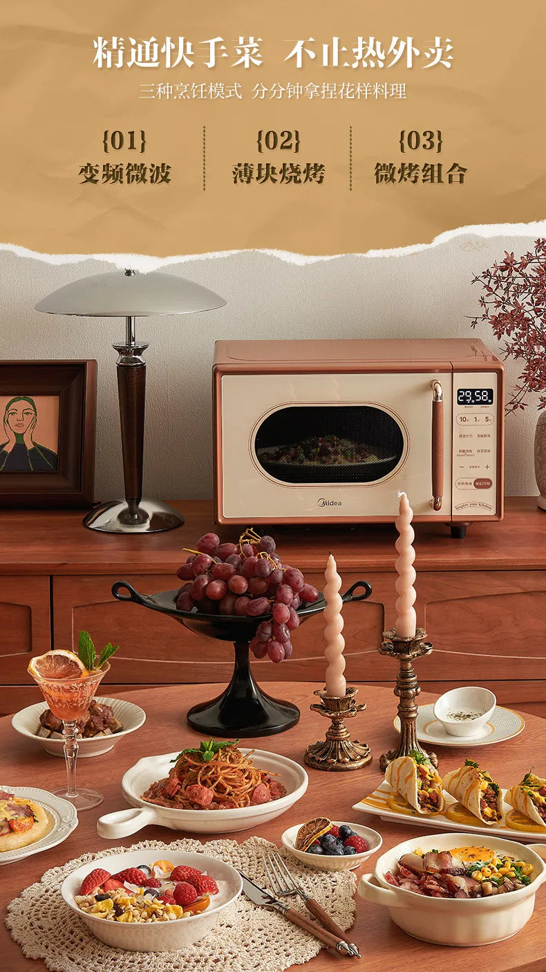 Petit Four à Micro-ondes Rétro Inverter, Appareil Multifonction 3-en-1 Cuisson Vapeur pour Cuisine Domestique