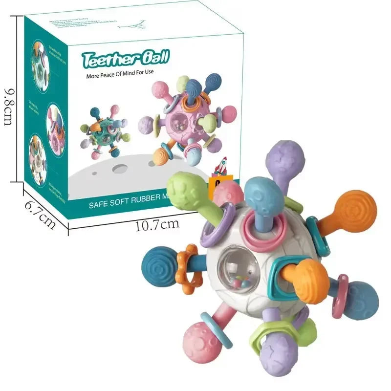 Jouets Bébé 0-12 Mois Hochet Balle Rotative Jouet d'Activité à Saisir Jouet de Développement Bébé Anneau de Dentition en Silicone Jouets Sensoriels Bébé pour Bébés