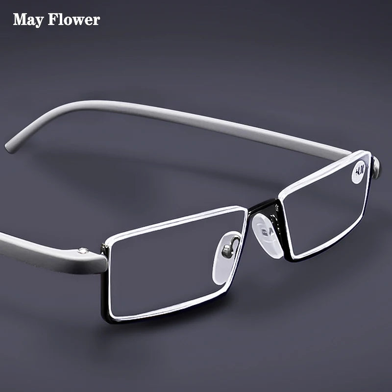 Lunettes Lumière Bleue Homme May Flower en Métal Bleu, Monture Grise Demi-cerclée Pour Presbytie, TR90 avec Lentilles Grossissantes
