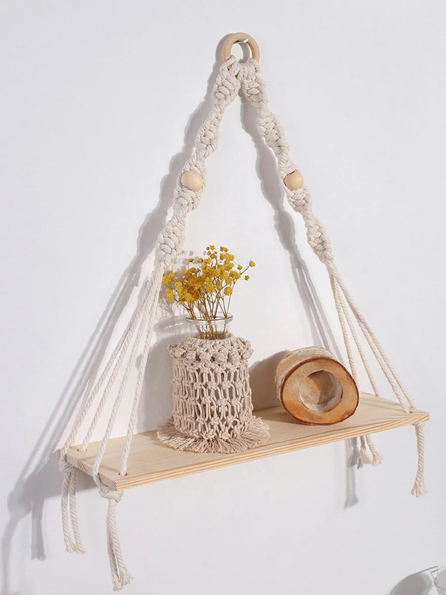 Makramee Wandregal, schwebendes Wandregal, Boho-Wohndekor, Wandregale, Holzdekoration für Schlafzimmer, Wohnzimmer, Kinderzimmer, Geschenk