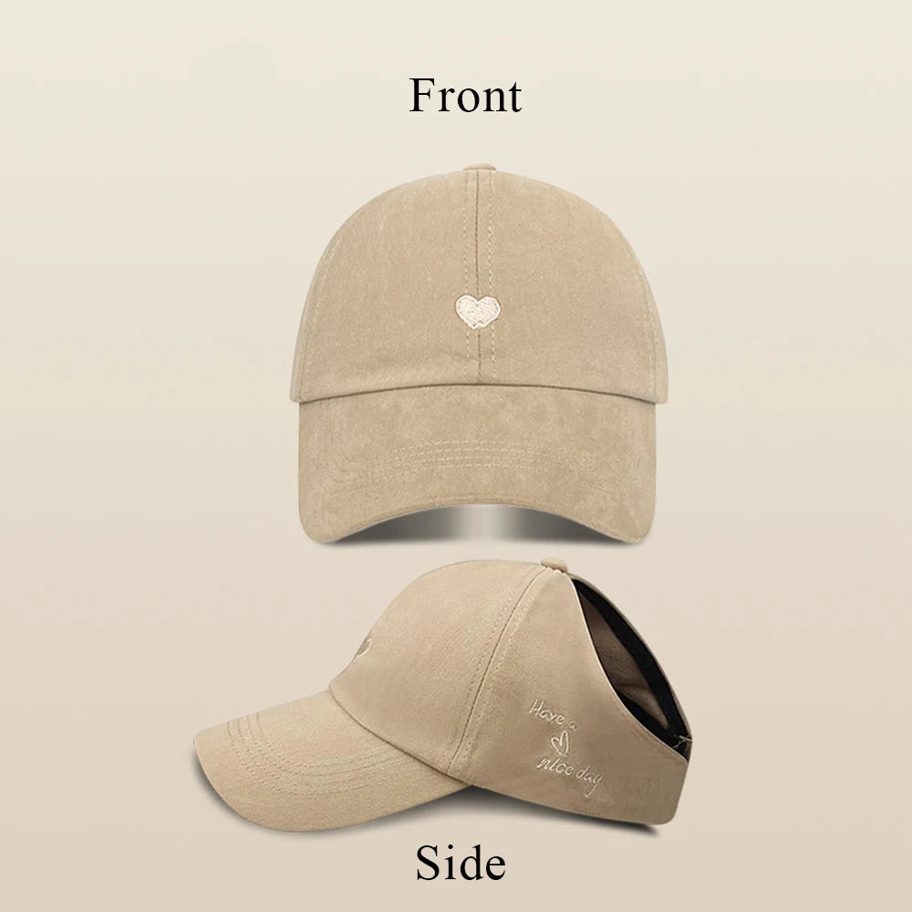 Casquettes de Baseball pour Enfants Garçons Filles Chapeau de Soleil Cœur Creux Amour Chapeaux à Queue de Cheval Haute Casquettes de Baseball Réglables pour Enfants de 4 à 12 Ans