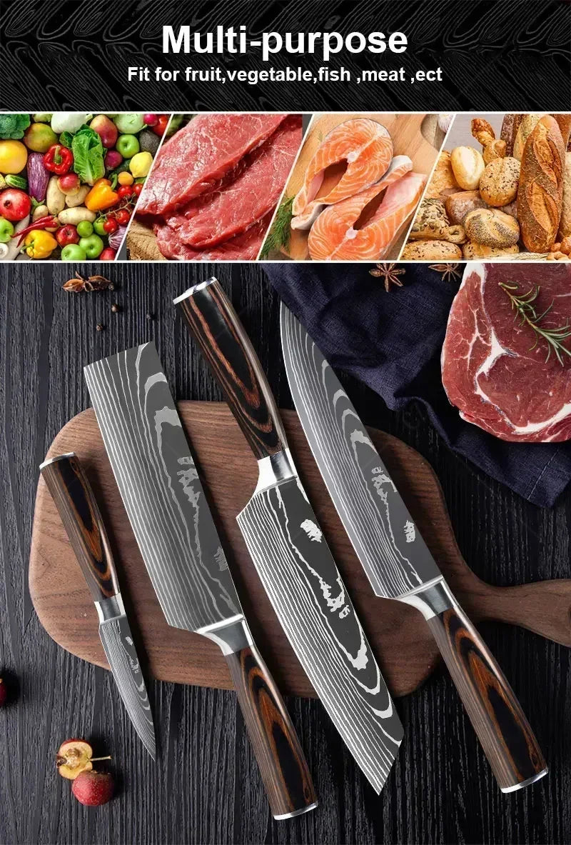 Couteau de Chef Damas Ensemble de Couteaux de Cuisine Professionnels Couteau à Désosser Couteau de Boucher Couteau Utilitaire Couteau Santoku Japonais avec Housse