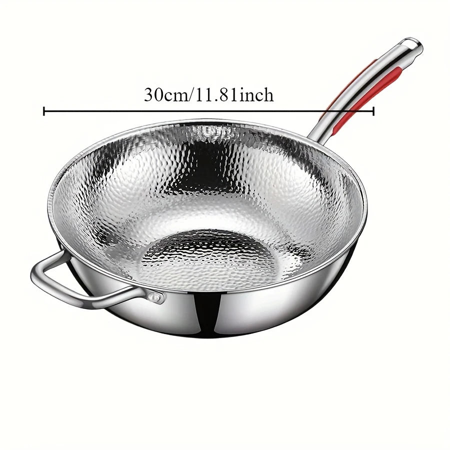Wok aus reinem Titan mit Rundboden, unbeschichtet, Antihaft-Pfanne, verwendbar auf konvexen Induktionskochfeldern, Haushalts-Wok