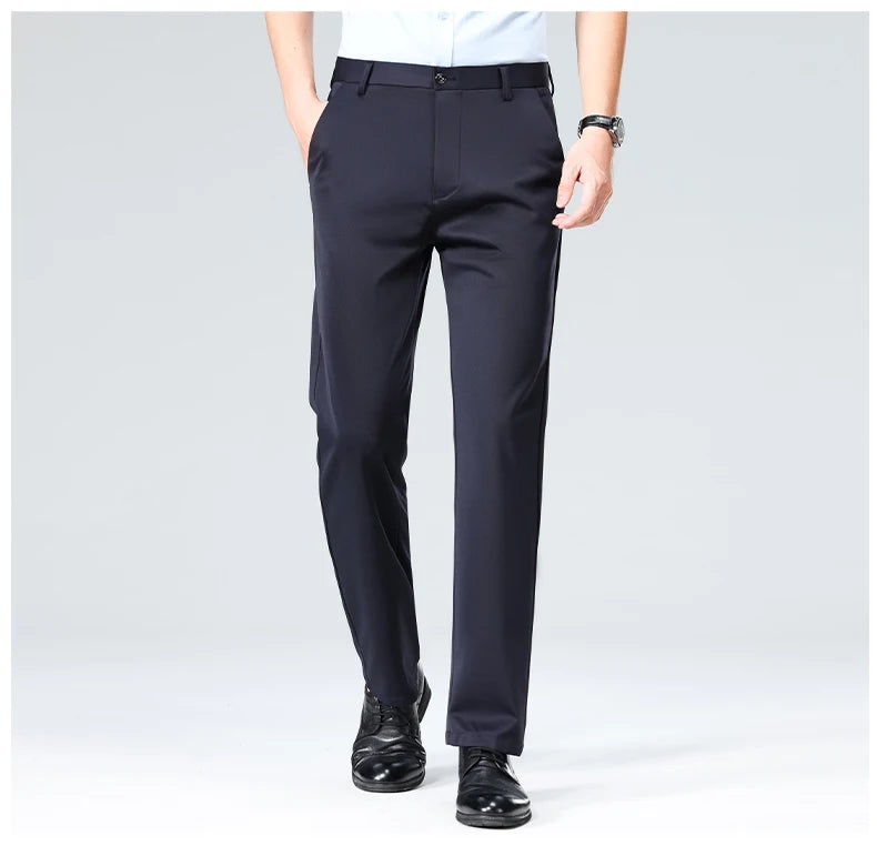 Pantalon Homme Printemps Été Coupe Droite Fin Costume de Ville Habillé Travail Décontracté Business Noir Rouge Vin Pantalon Long