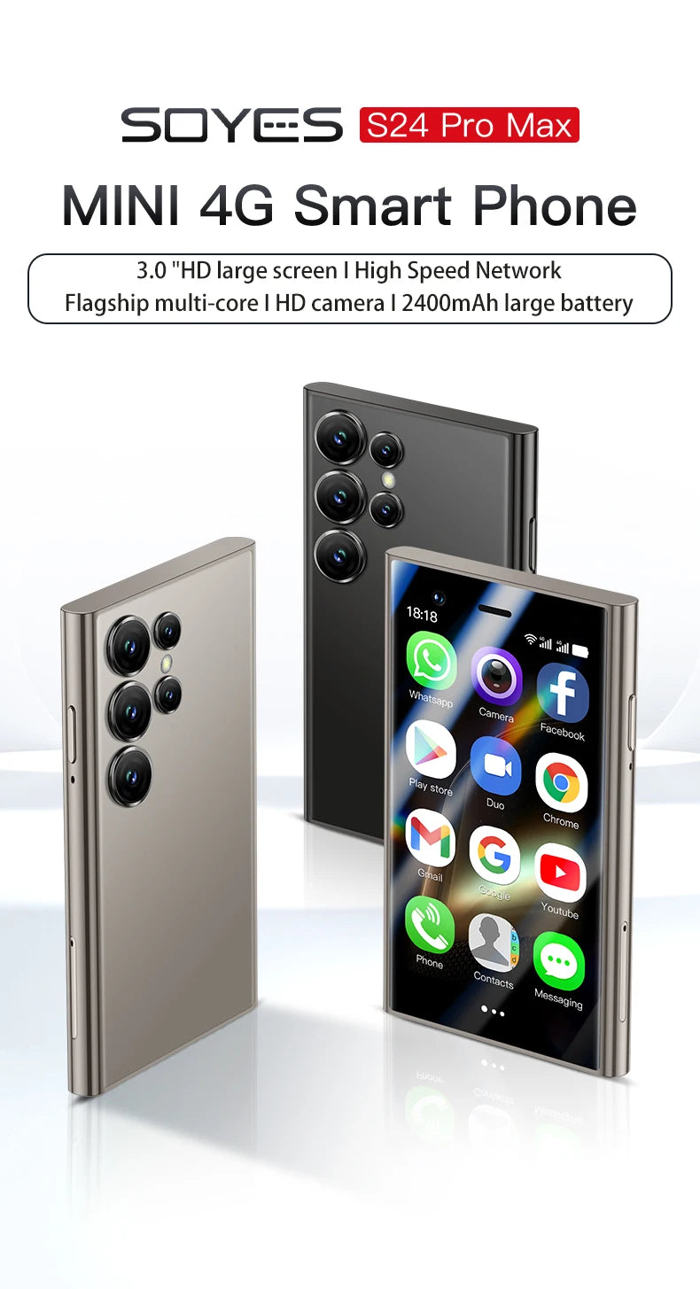 SOYES S24 Pro Max 4G Mini Phone - Android 3-inch Face Unlock Dual SIM Dual Standby | 2+16GB Memory 2400mAh Long Battery Life